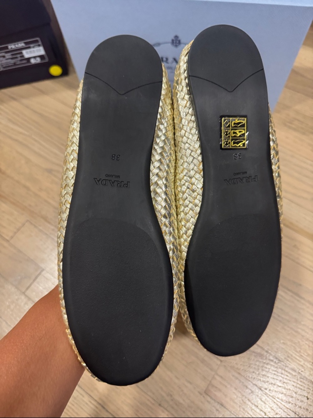 Authentic Prada Gold Woven Mary Jane Flats 38 nwt - Picture 10 of 12